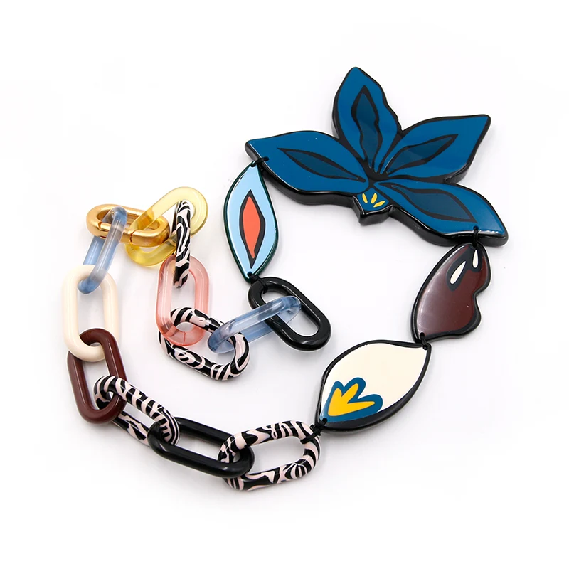 Acetate Cuban Necklace With Petal Charm