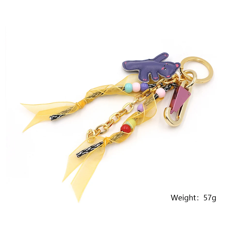 Colored Beaded Ribbon Bear Keychain