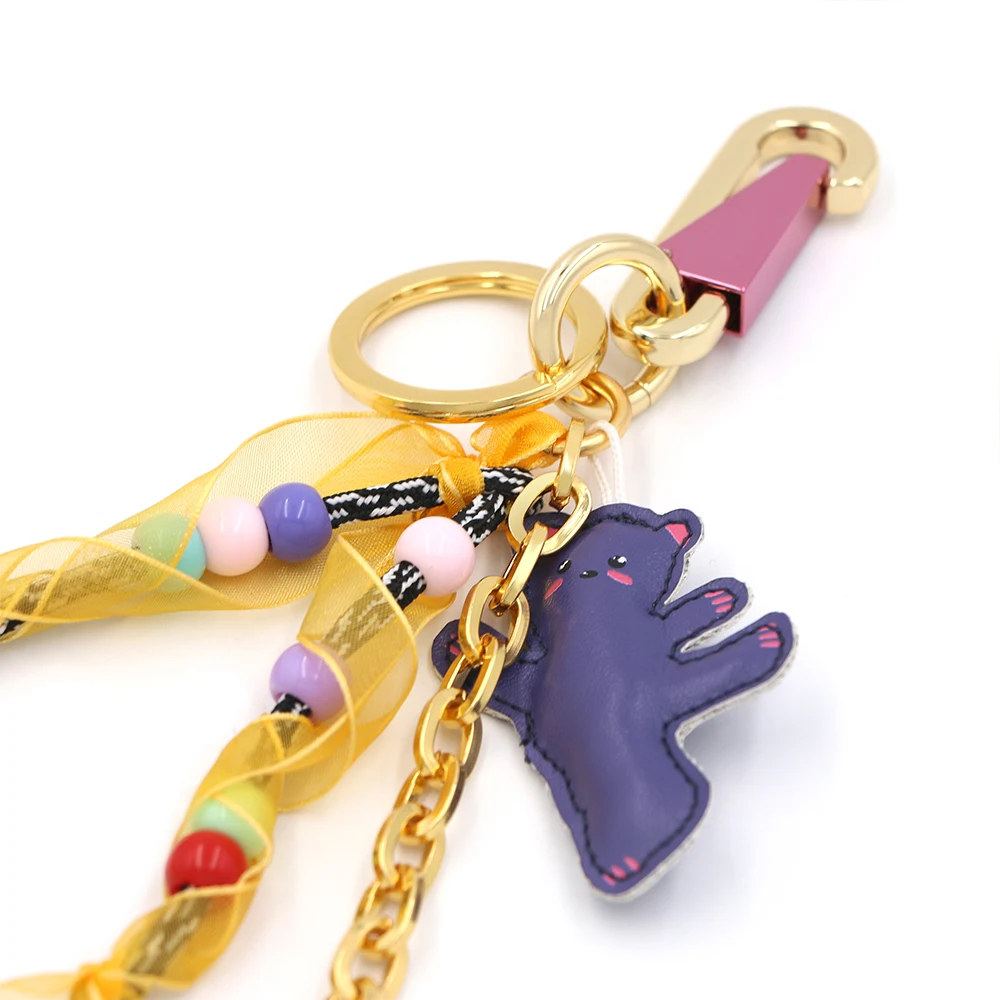Colored Beaded Ribbon Bear Keychain